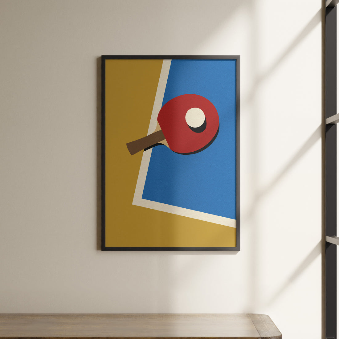 a picture of a ping pong racket on a wall