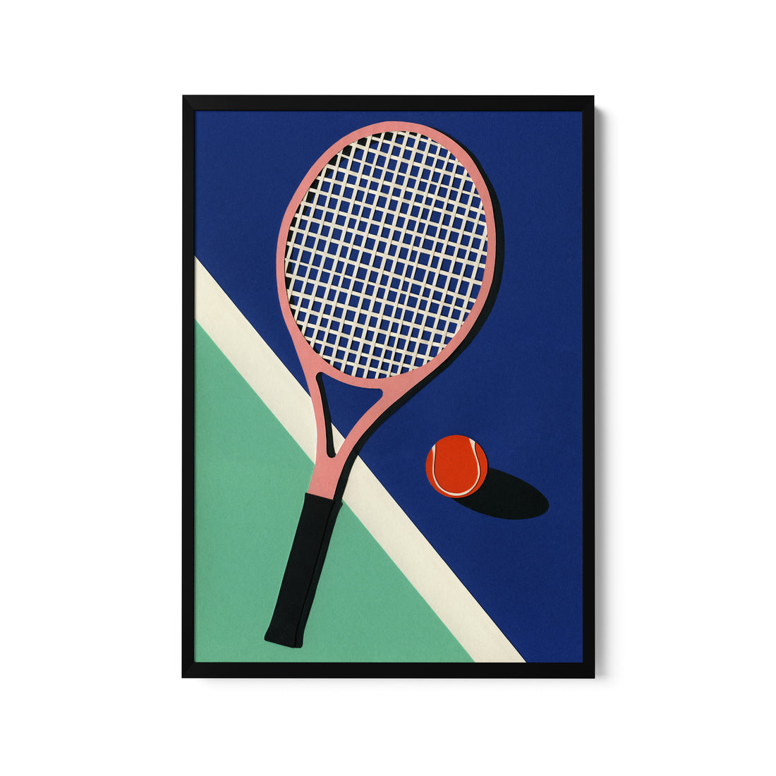 a painting of a tennis racket and ball