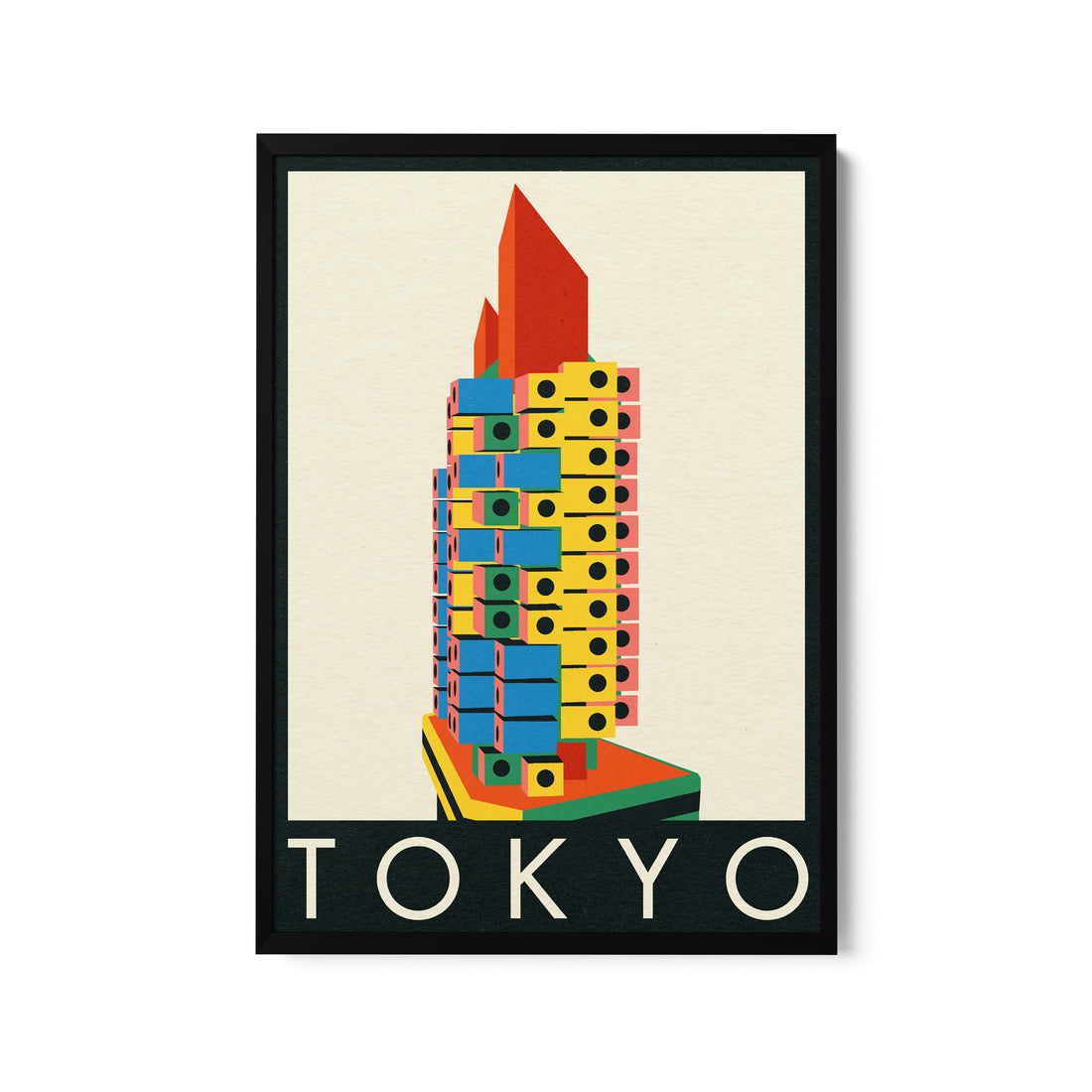 a picture of a tall building with the words tokyo on it