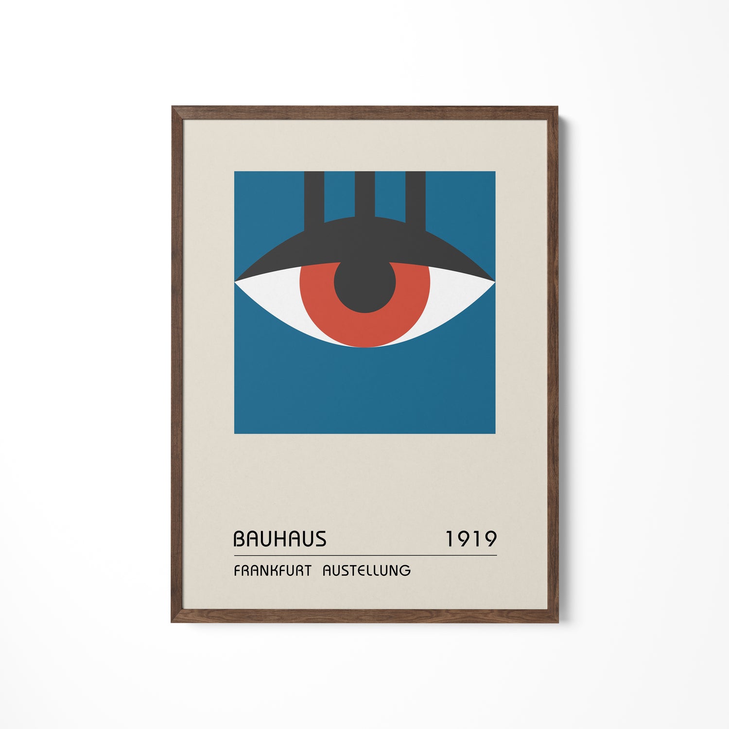 a framed poster of an eye with the words brauhus on it