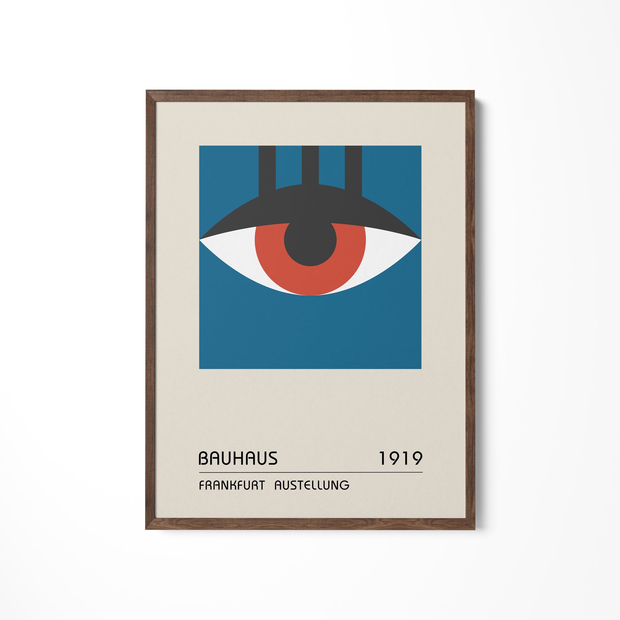 a framed poster of an eye with the words brauhus on it