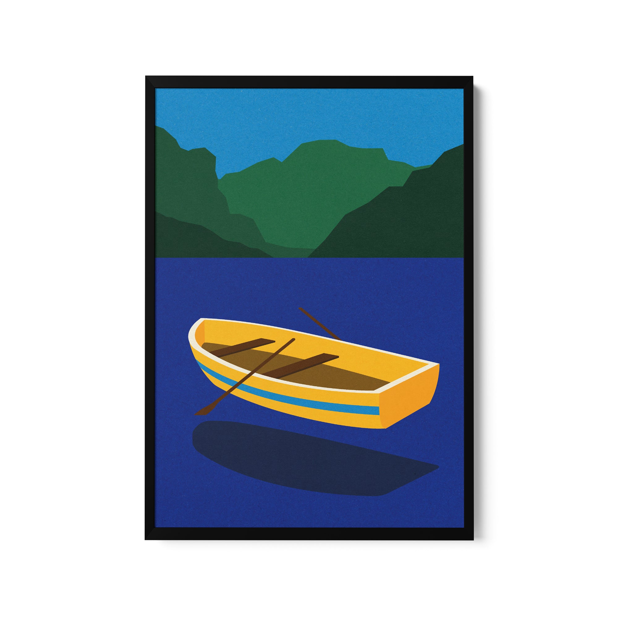 a yellow boat floating on top of a body of water