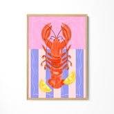 a painting of a lobster with lemon slices