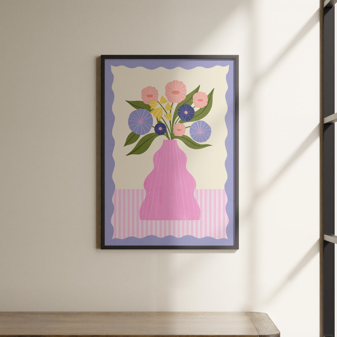 a picture of a vase of flowers on a wall