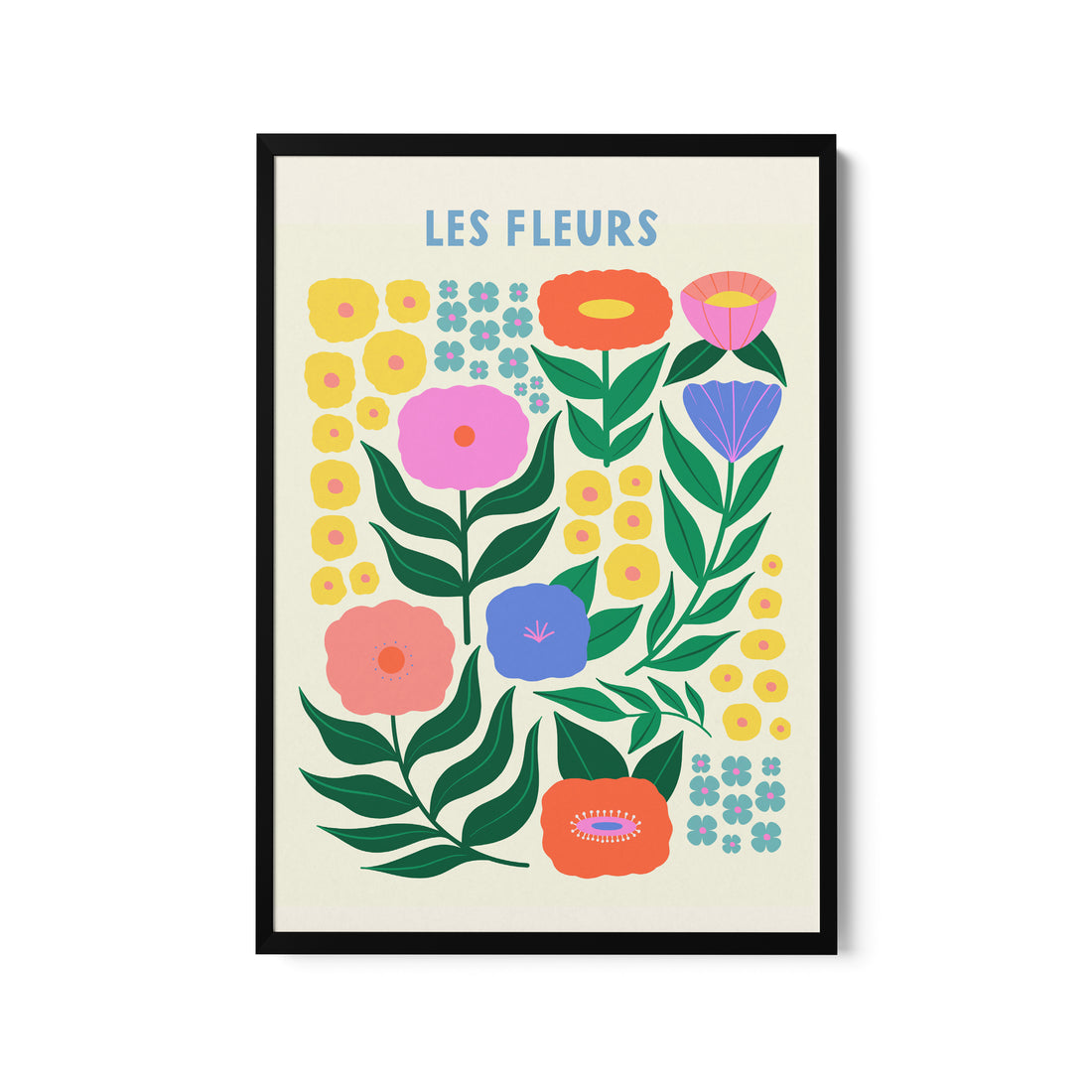 a poster with flowers on a white background