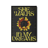 a book cover with a sunflower and the words she walks it&