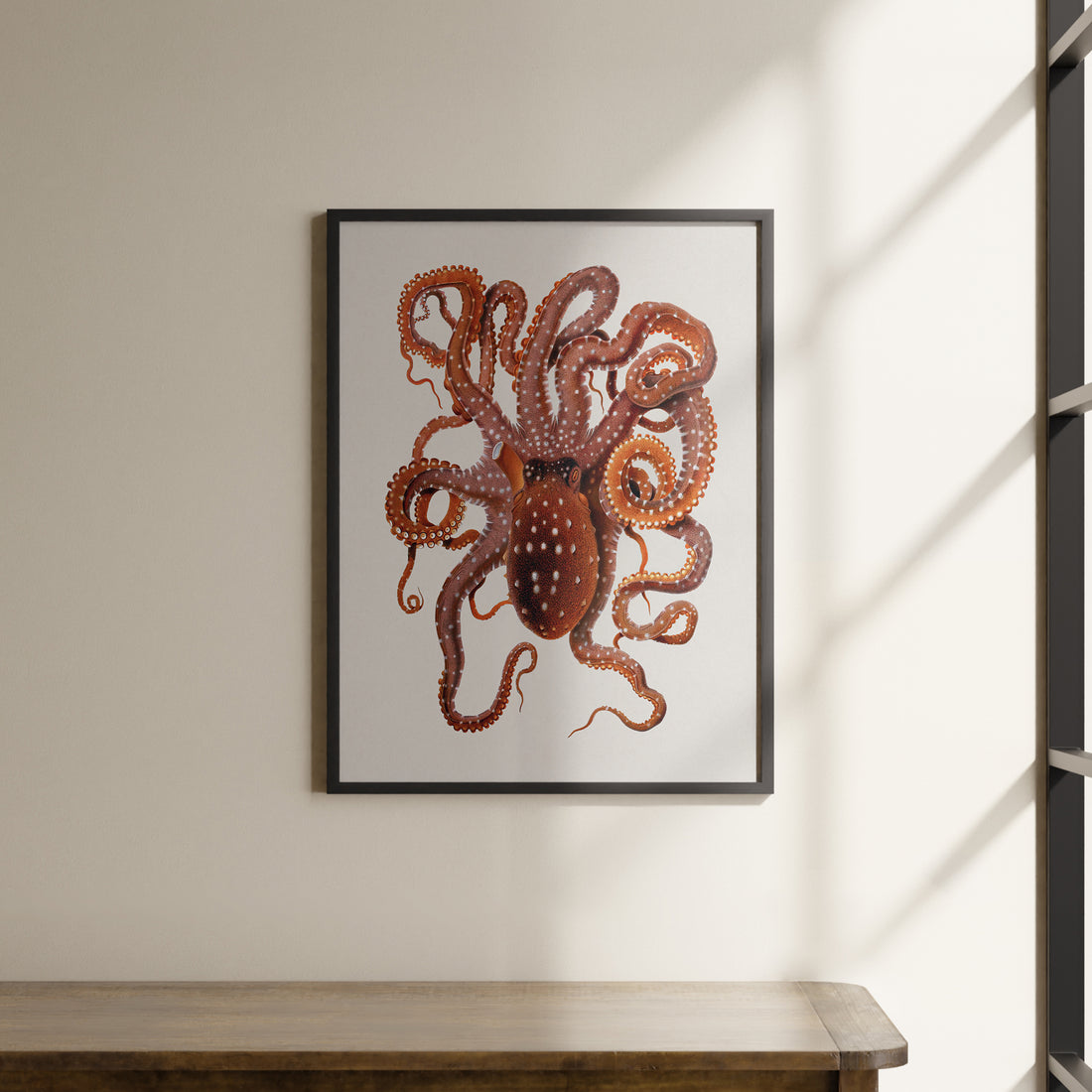 a picture of an octopus hanging on a wall