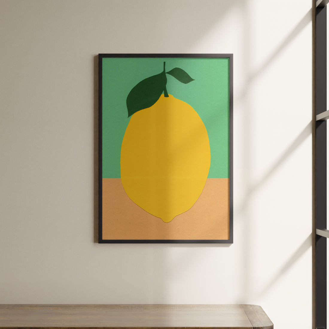 a picture of a lemon hanging on a wall