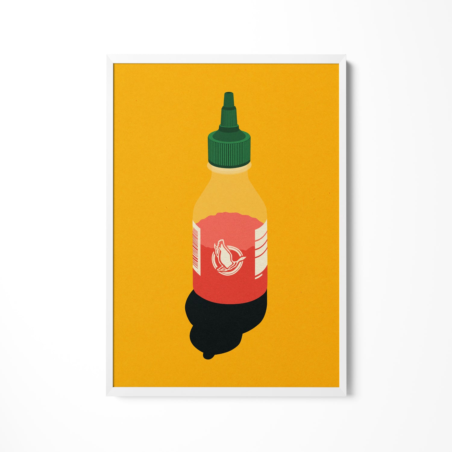 a bottle of ketchup on a yellow background