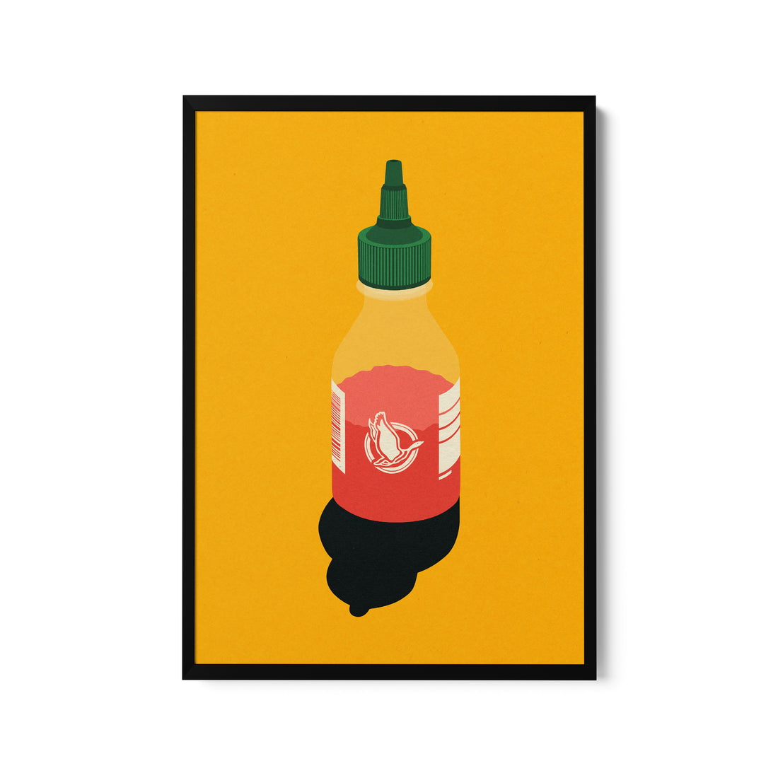 a bottle of ketchup on a yellow background