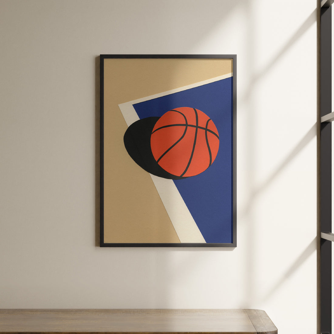 a picture of a basketball hanging on a wall