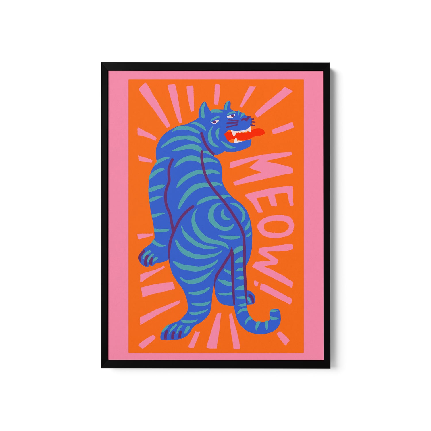 a picture of a blue tiger on an orange background