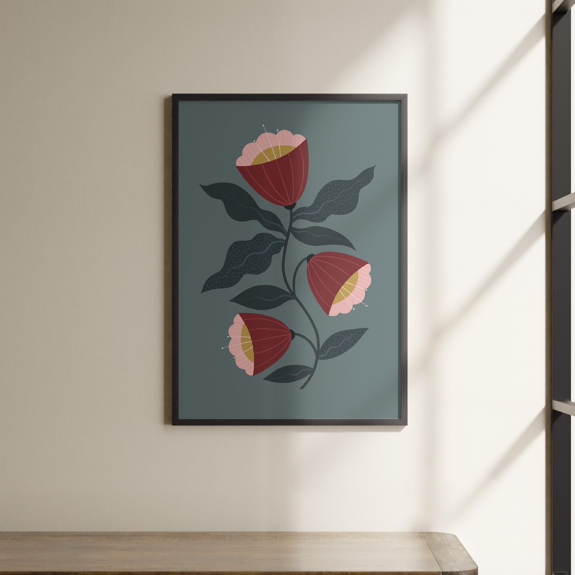 a picture of a flower on a wall