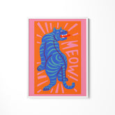 a picture of a blue tiger on an orange background