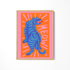 a picture of a blue tiger on an orange background