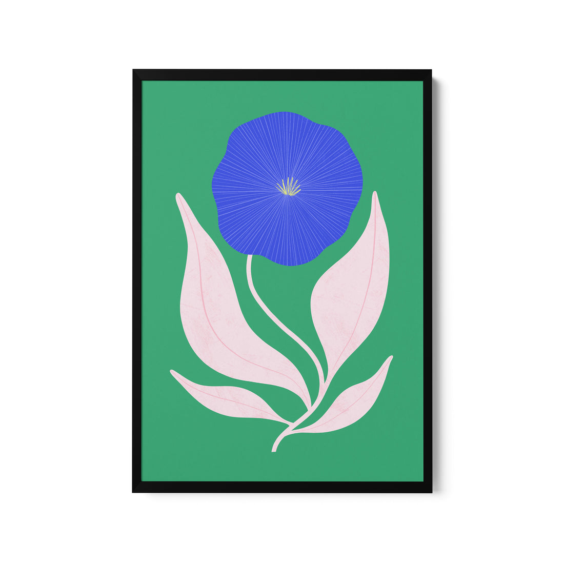 a picture of a blue flower on a green background