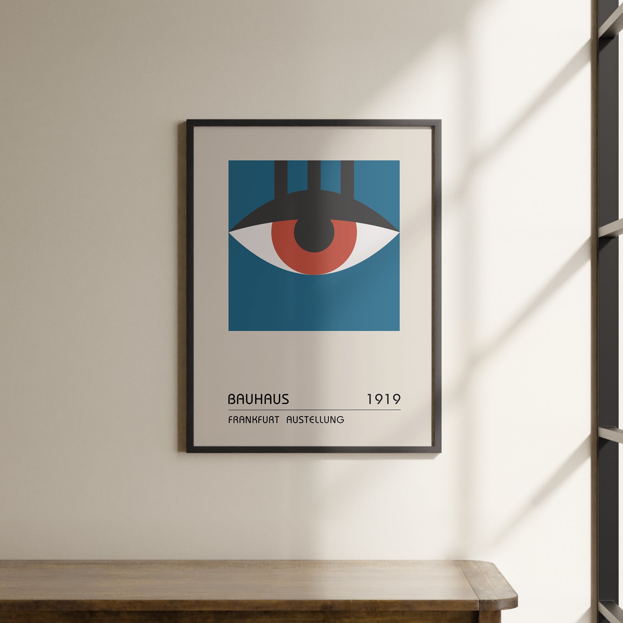 a picture of an eye hanging on a wall